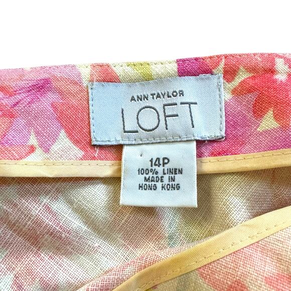 LOFT 100% Linen Brightly Colored Colorful Floral Print Lightweight Cool Size 14P - Picture 6 of 10